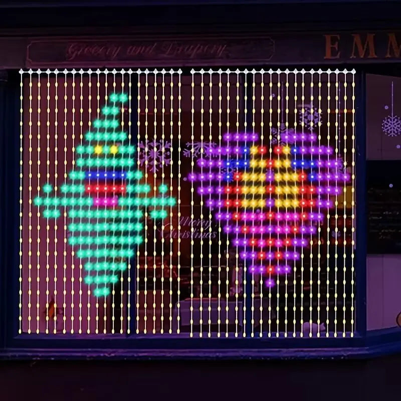 Smart RGB LED Curtain Fairy Lights, Remote-Controlled & Music-Synchronized, Indoor Outdoor Christmas Decoration Lights