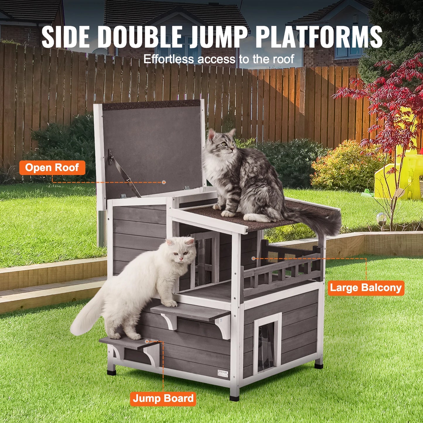 SucceBuy Outdoor Cat House Weatherproof Two Story Cedar Shelter