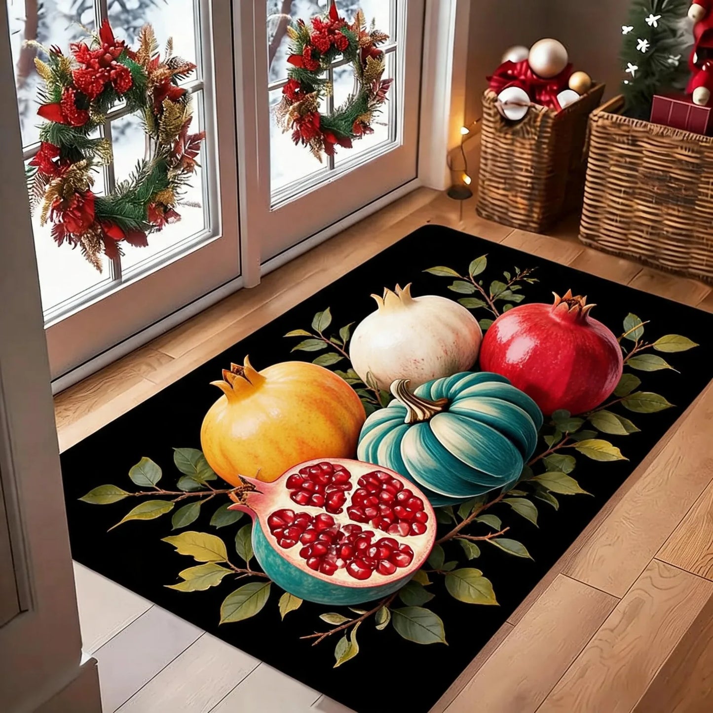 1pc Autumn Harvest Pumpkin And Leaf Pattern Doormat - a Vibrant Fall Decoration Featuring Orange, Yellow, And Pumpkins, Made of Machine-Washable Polyester Material, Perfect for Thanksgiving And Christmas Family Entryway Welco
