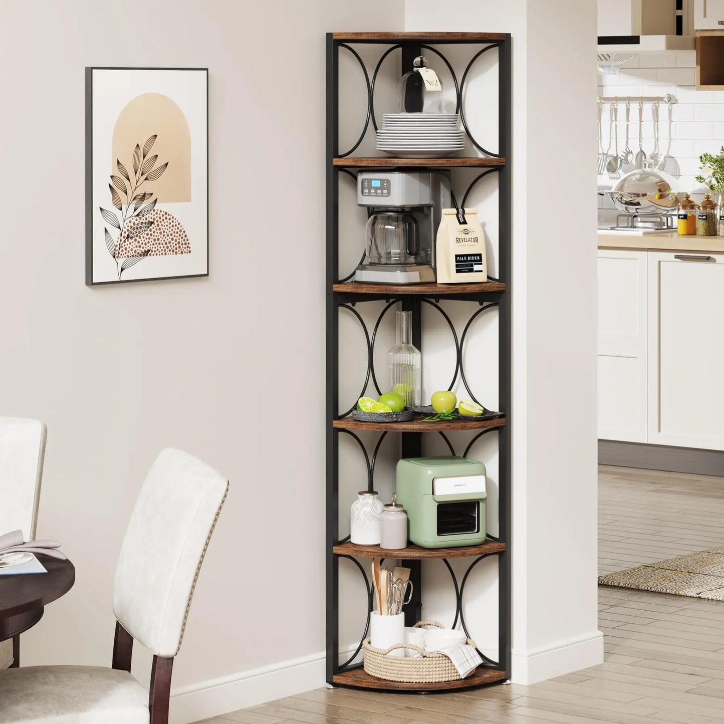 Tribesigns 67 inch Tall Corner Shelf, 6 Tier Rustic Corner Bookshelf Bookcase Storage Rack Standing Shelving Unit