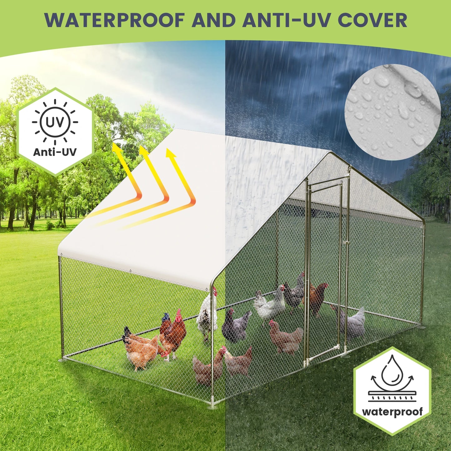 HiMISS Heavy Duty Metal Chicken Coop Walk-In Poultry Cage