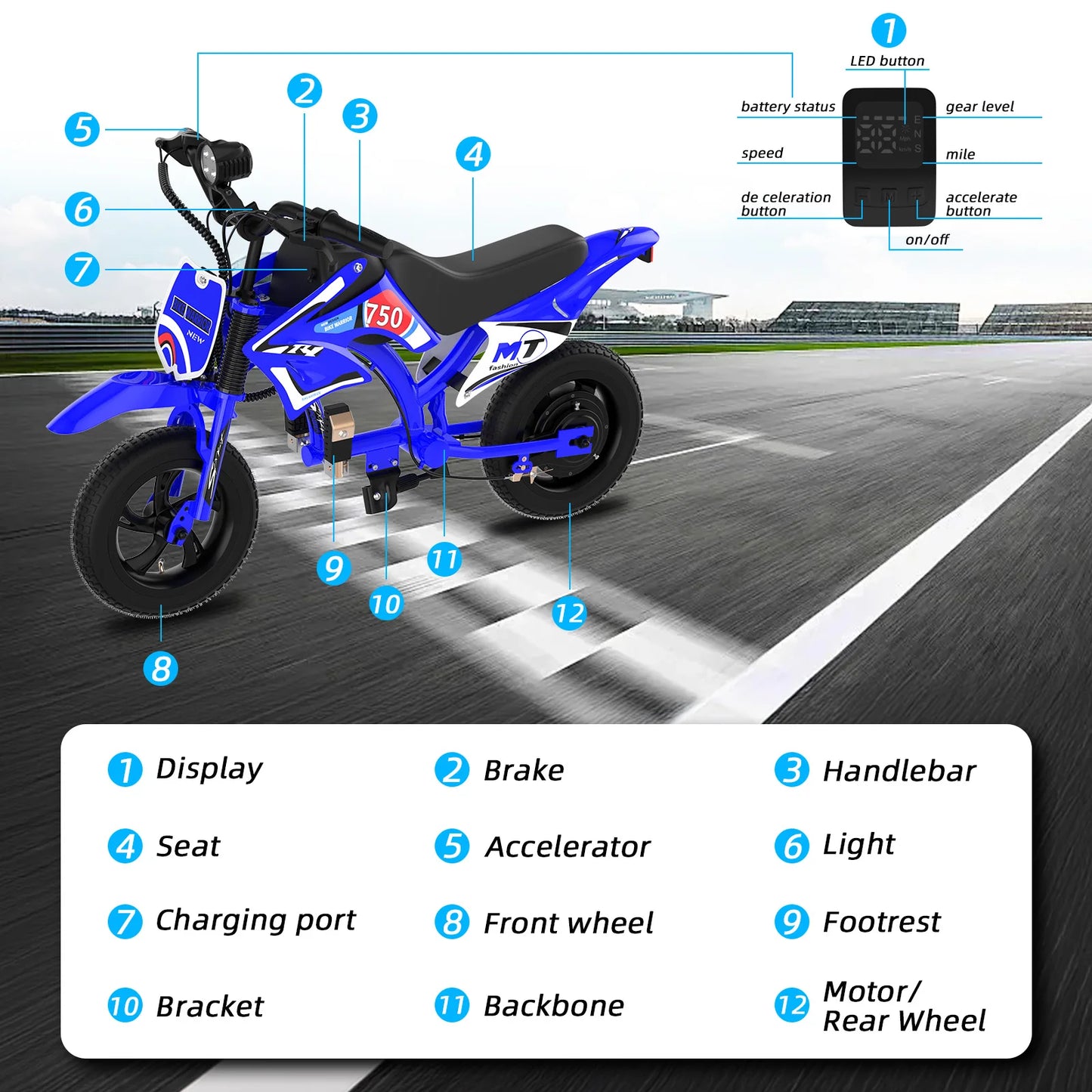 AOVOPRO 25V Electric Dirt Bike 200W Kids Electric Motorcycle
