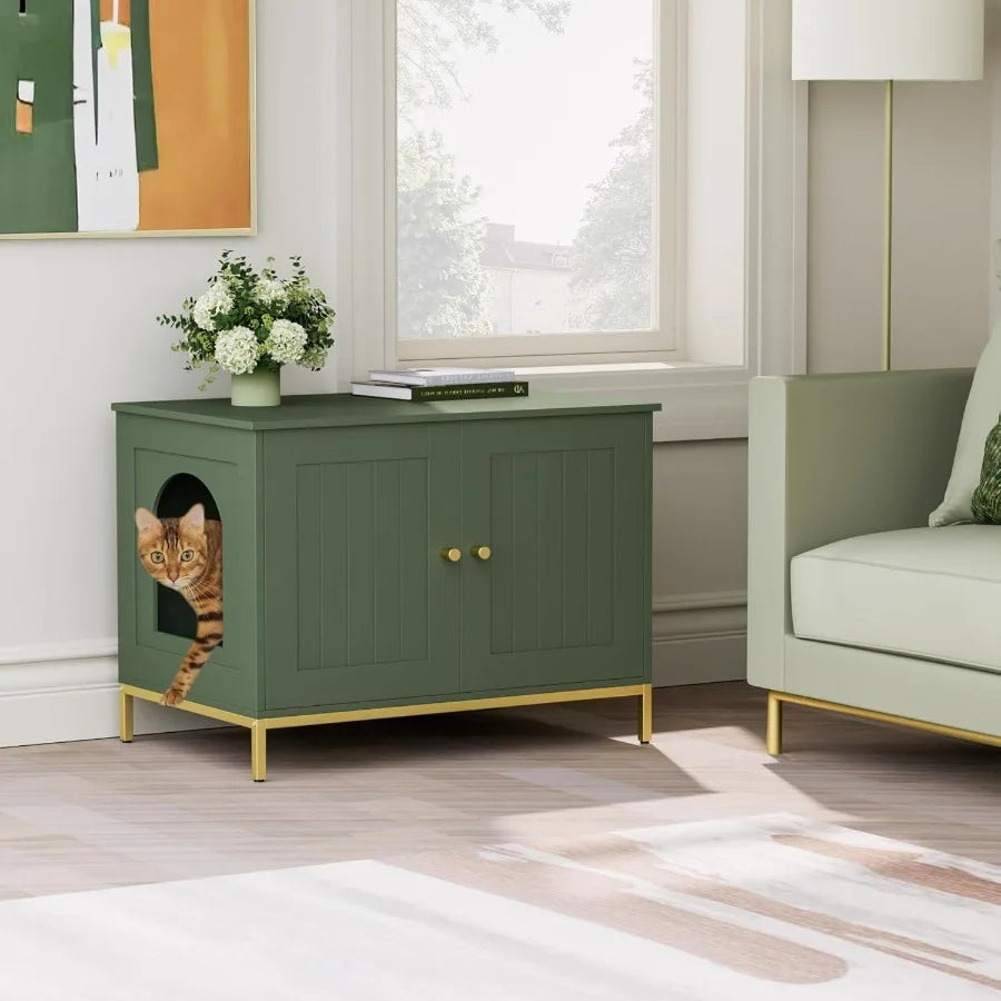 Modern Cat Litter Box Enclosure With Metal Frame Indoor Use