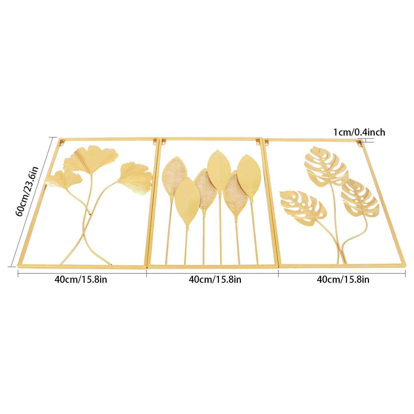 Three Piece Leaf Wall Art Set Modern 3D Iron Panels