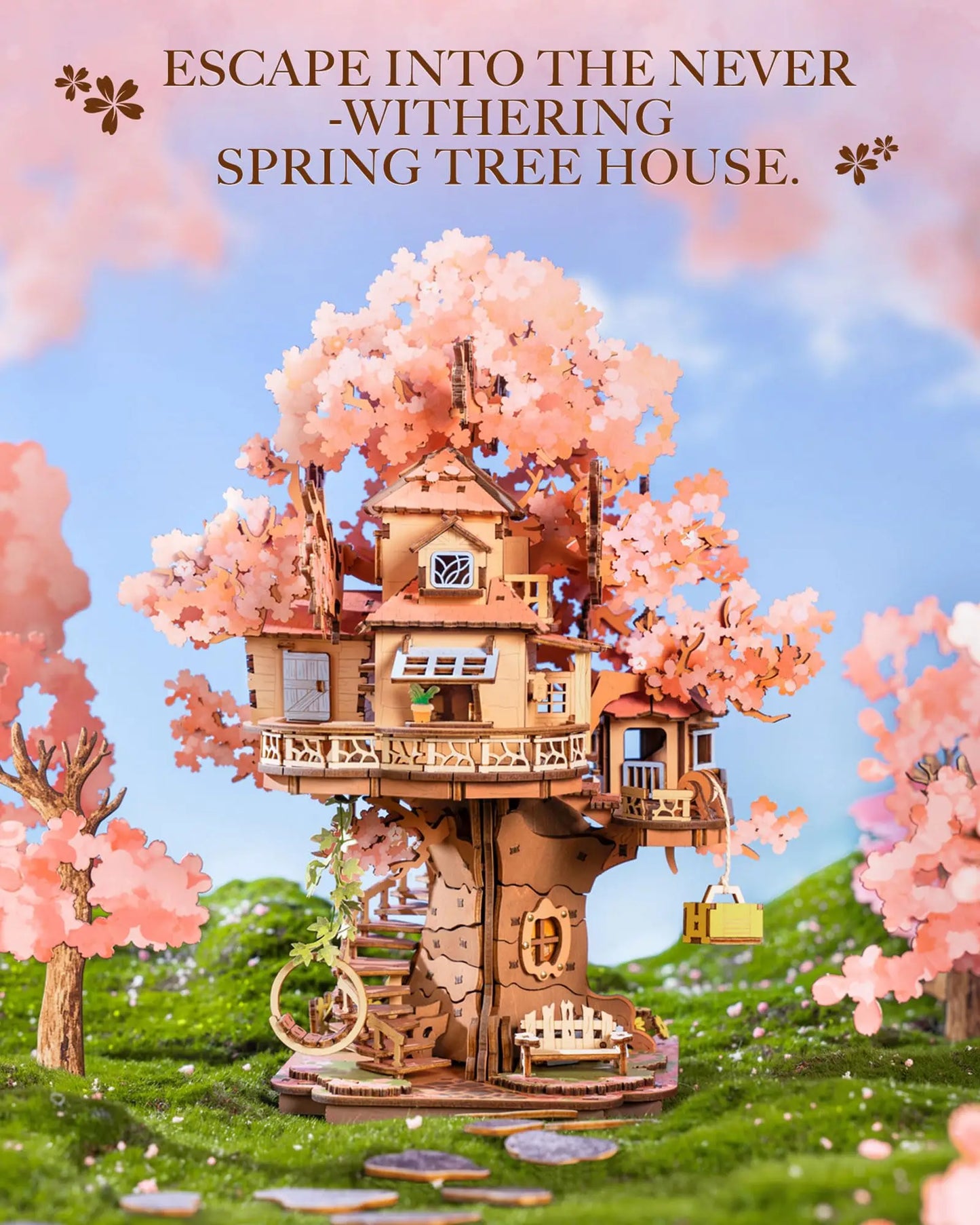 Robotime Rolife Sakura Tree House 3D Wooden Puzzle Kit With Swing