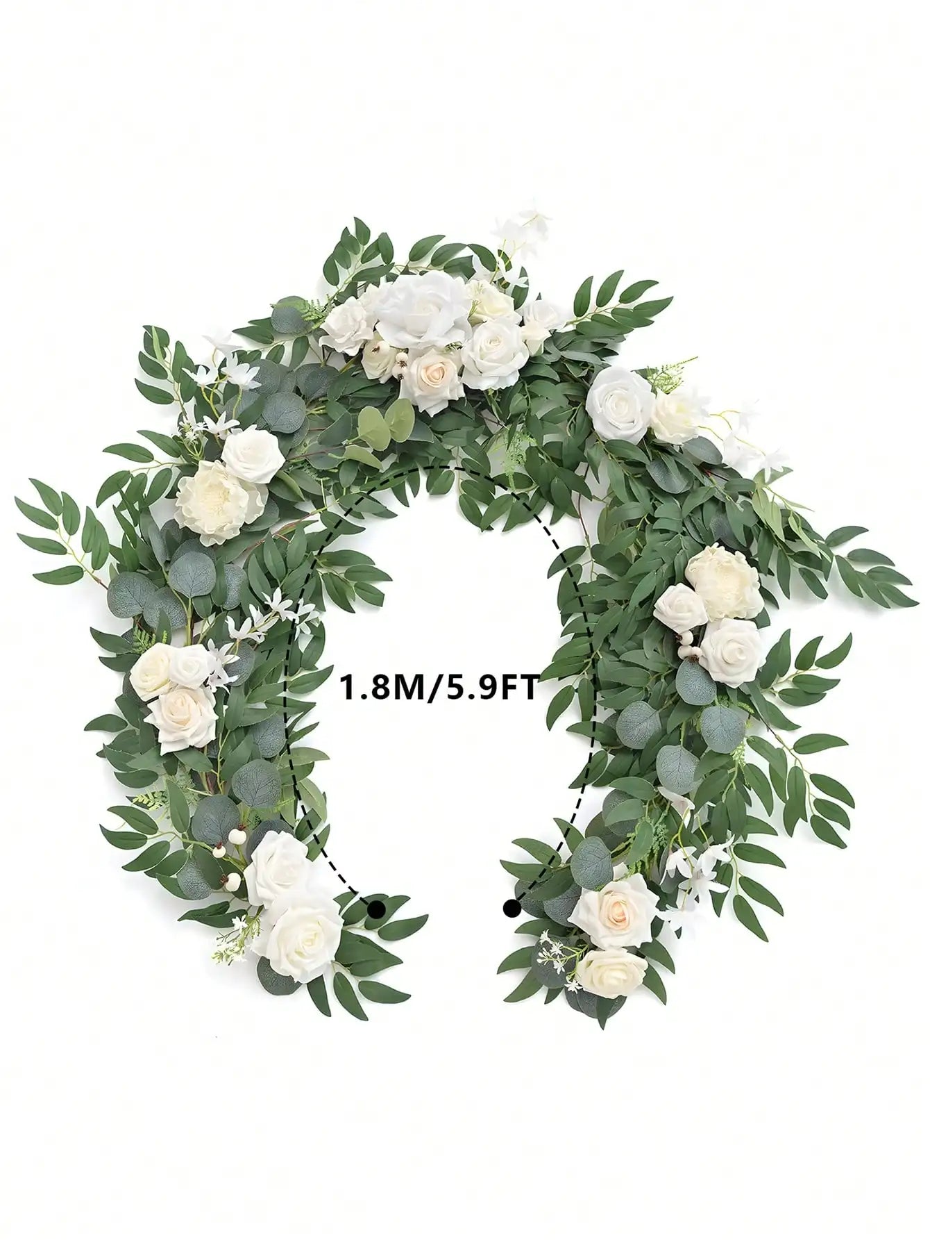 Eucalyptus Garland Elegant Romantic 6FT Artificial White Flowers Greenery Floral Vine Garland For Wedding Arch Table Decor Centerpieces Bridal Shower Party Supplies Housewarming Gift Christmas Decor