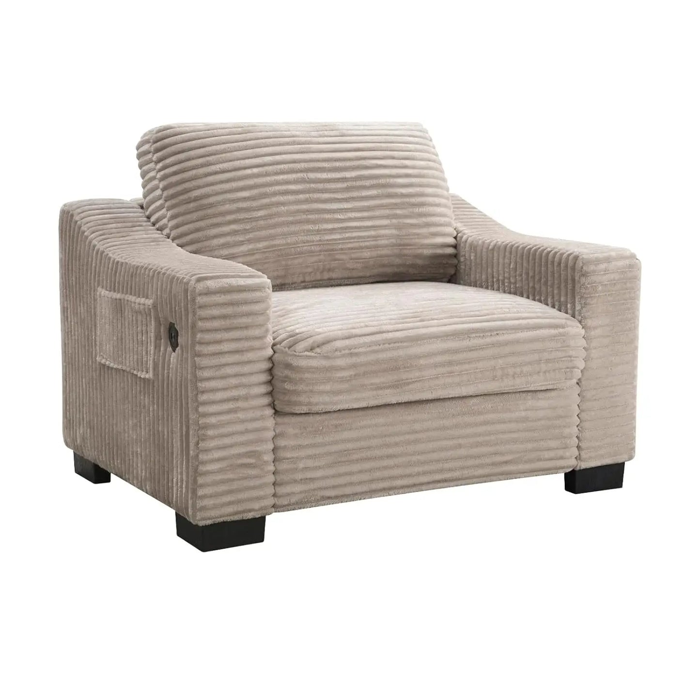 Corduroy Accent Chair With USB Charger Pocket Storage
