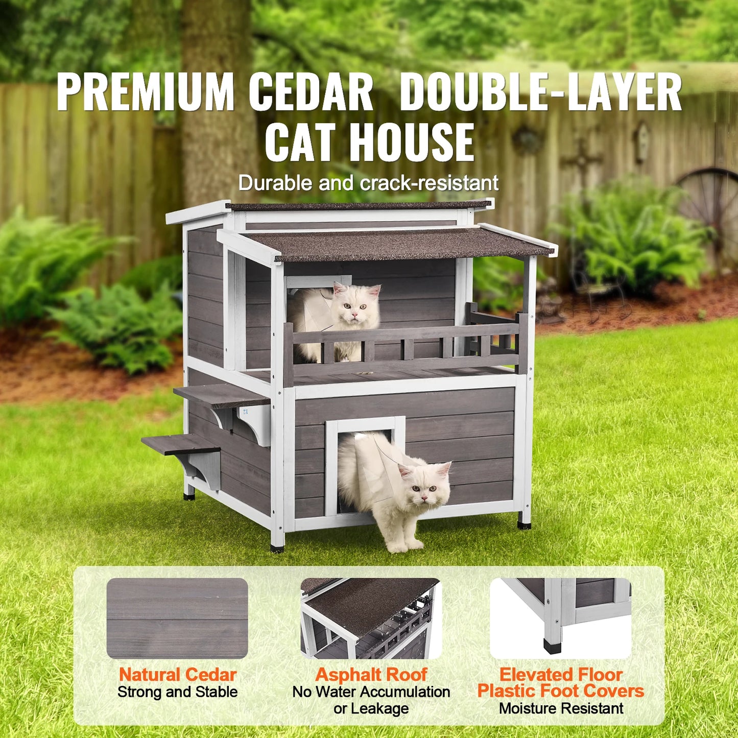 SucceBuy Outdoor Cat House Weatherproof Two Story Cedar Shelter
