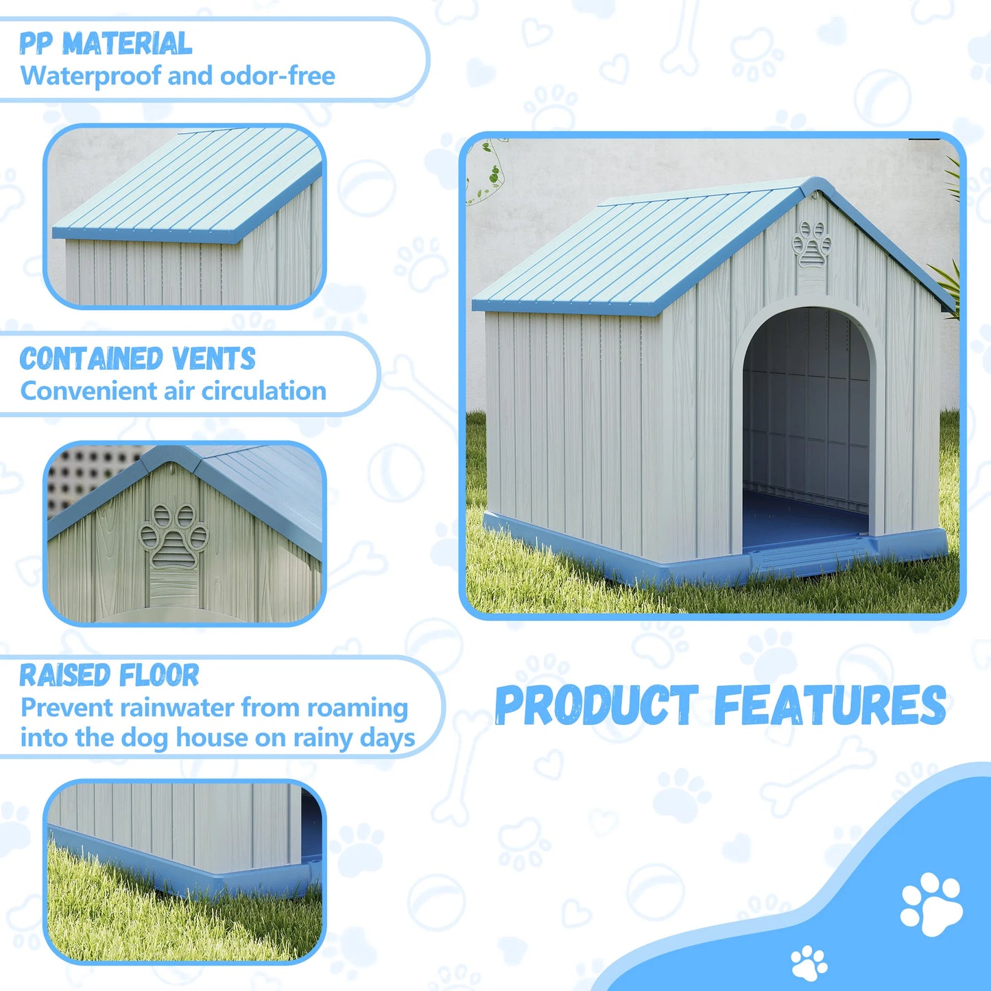 Weatherproof Plastic Dog House Indoor Outdoor Pet Shelter