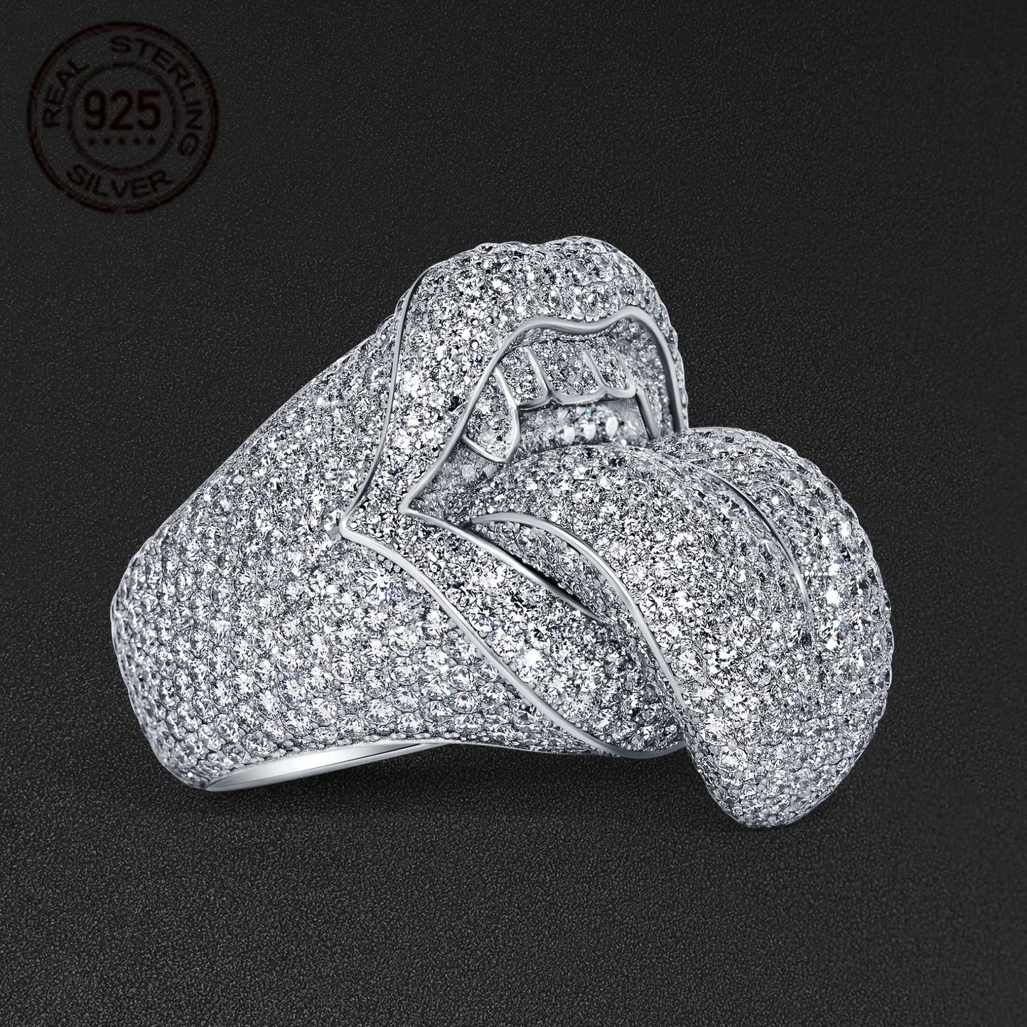 Exaggerated Death Kiss Ring for Men 925 Sterling Silver Hip Hop Style Creative Rapper Punk Rings Unique Halloween Jewelry