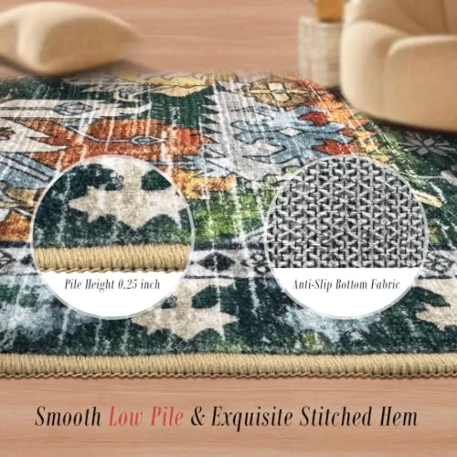 Kilim Pattern Washable Polyester Area Rug Anti Slip For Living Room
