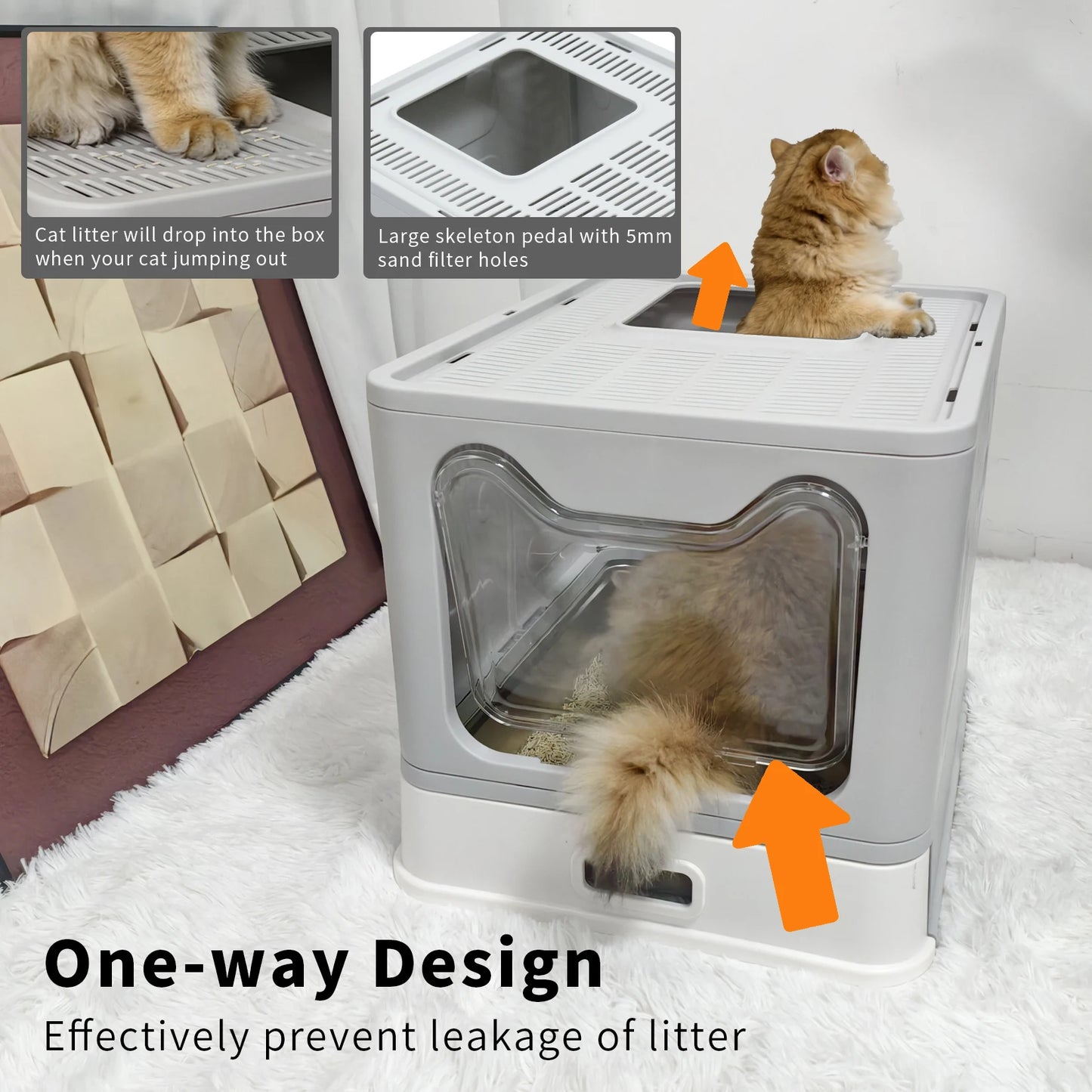 Totally Enclosed Cat Litter Box With Front Entry And Scoop