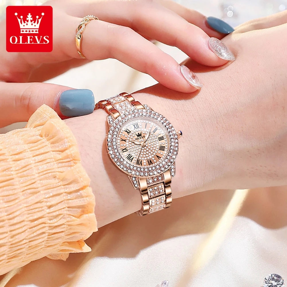 OLEVS 9943 Diamond Women's Waterproof Quartz Stainless Steel Wristwatch