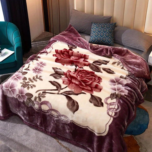 Gray Bean Paste Red Bean Double Layer Raschel Blanket Throw