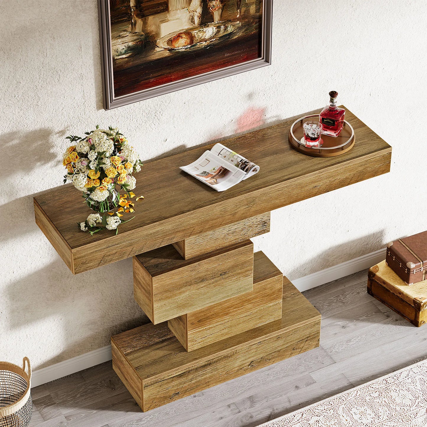 Tribesigns Farmhouse Wooden Console Table With Geometric Base
