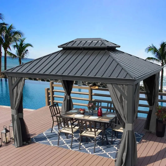 Outdoor Pavilion With Curtains And Netting For Backyard