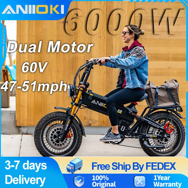 Electric bike 6000w Dual Motors Electric bike anioki ebike 60v Electric Bicycles for Adults 51MPH Electric Bicycles