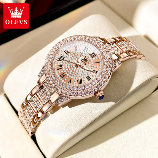OLEVS 9943 Diamond Women's Waterproof Quartz Stainless Steel Wristwatch