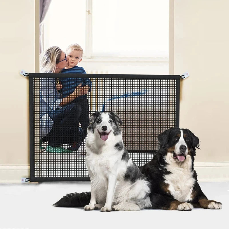 Dog Barrier Fence Playpen With 4 Hooks Foldable Mesh Gate