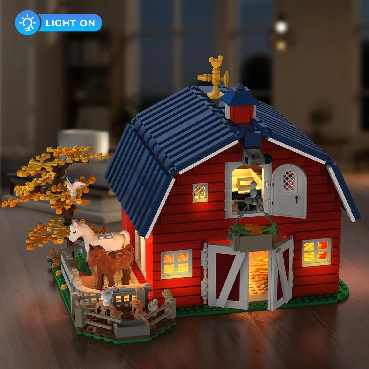 HOGOKIDS Farm Barn Building Set With Windmill Light And Animals