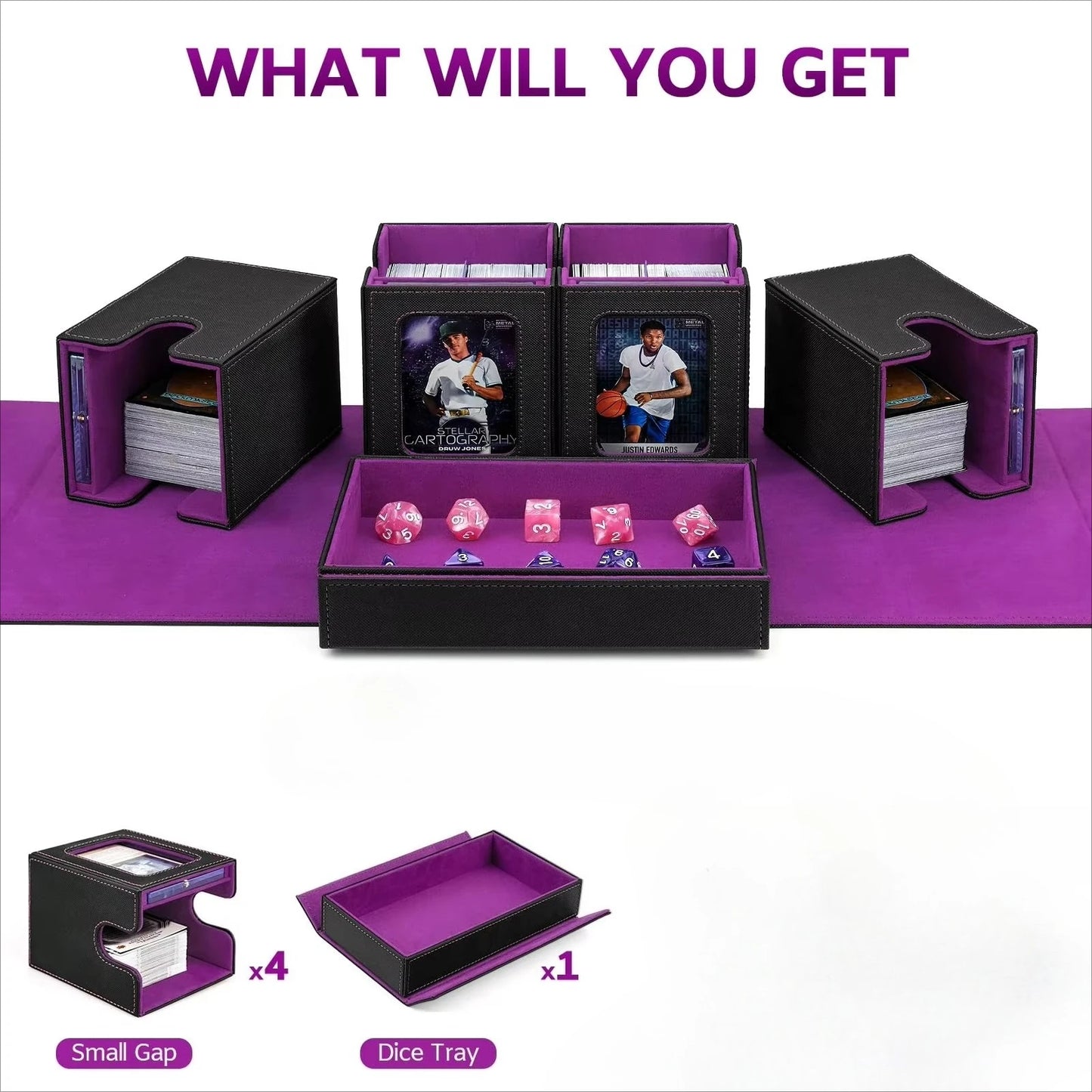 Commander Deck Box for MTG, Trading Card Storage Box Fits 400+ Double-Sleeved Cards, 5-IN-1 Multi-purpose Removable Deck Case with Dice Tray, Display Window for TCG/Sports Card
