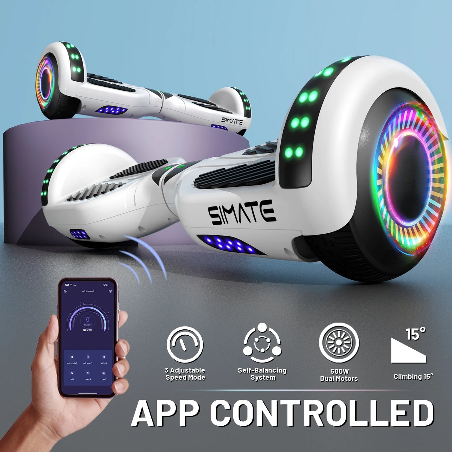 Simate 6.5 Inch Self Balancing Hoverboard With Bluetooth