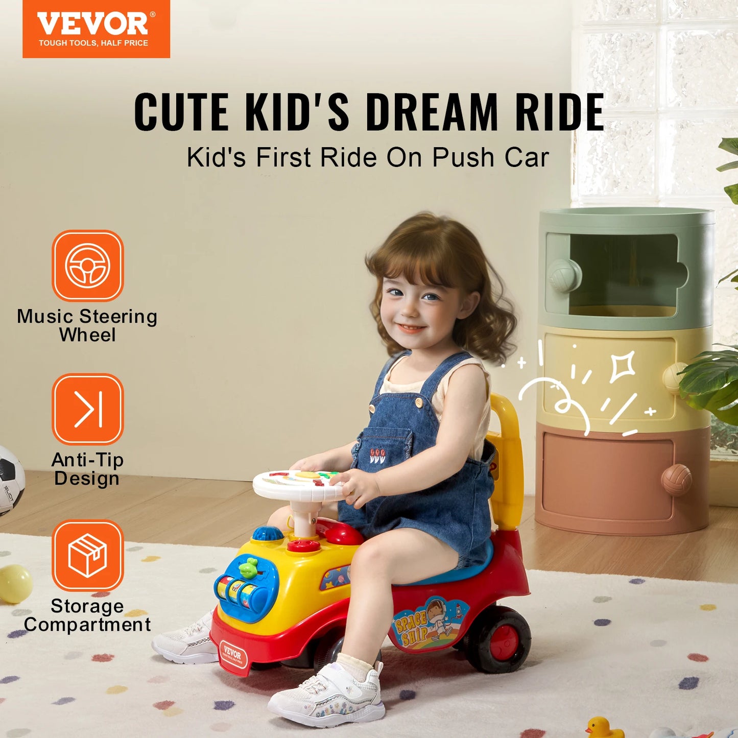 SucceBuy Toddler Ride On Push Car Sit To Stand Kids Toy With Music Steering