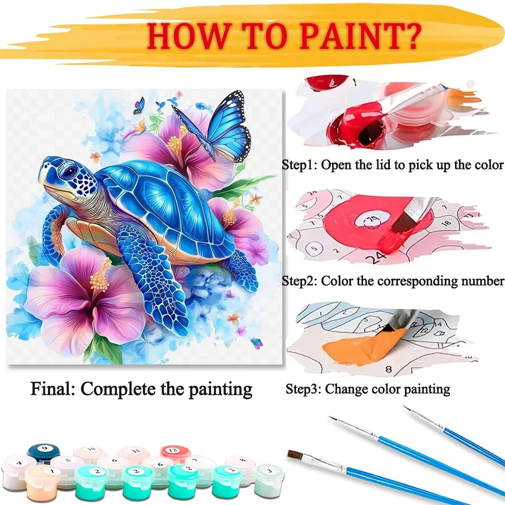 Sea Animal Paint By Numbers For Adult Diy Art Flower Turtle Craft Kit HandPainted On Canvas Valentines Gift Home Decor