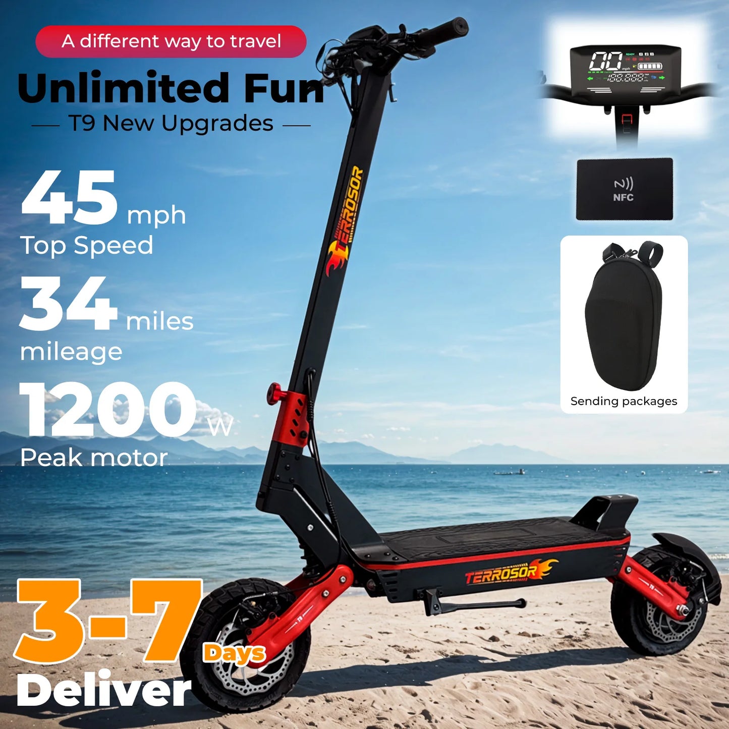 LELEKUAIC T9 Electric Scooter For Adults 1200W Motor 28 MPH Off Road
