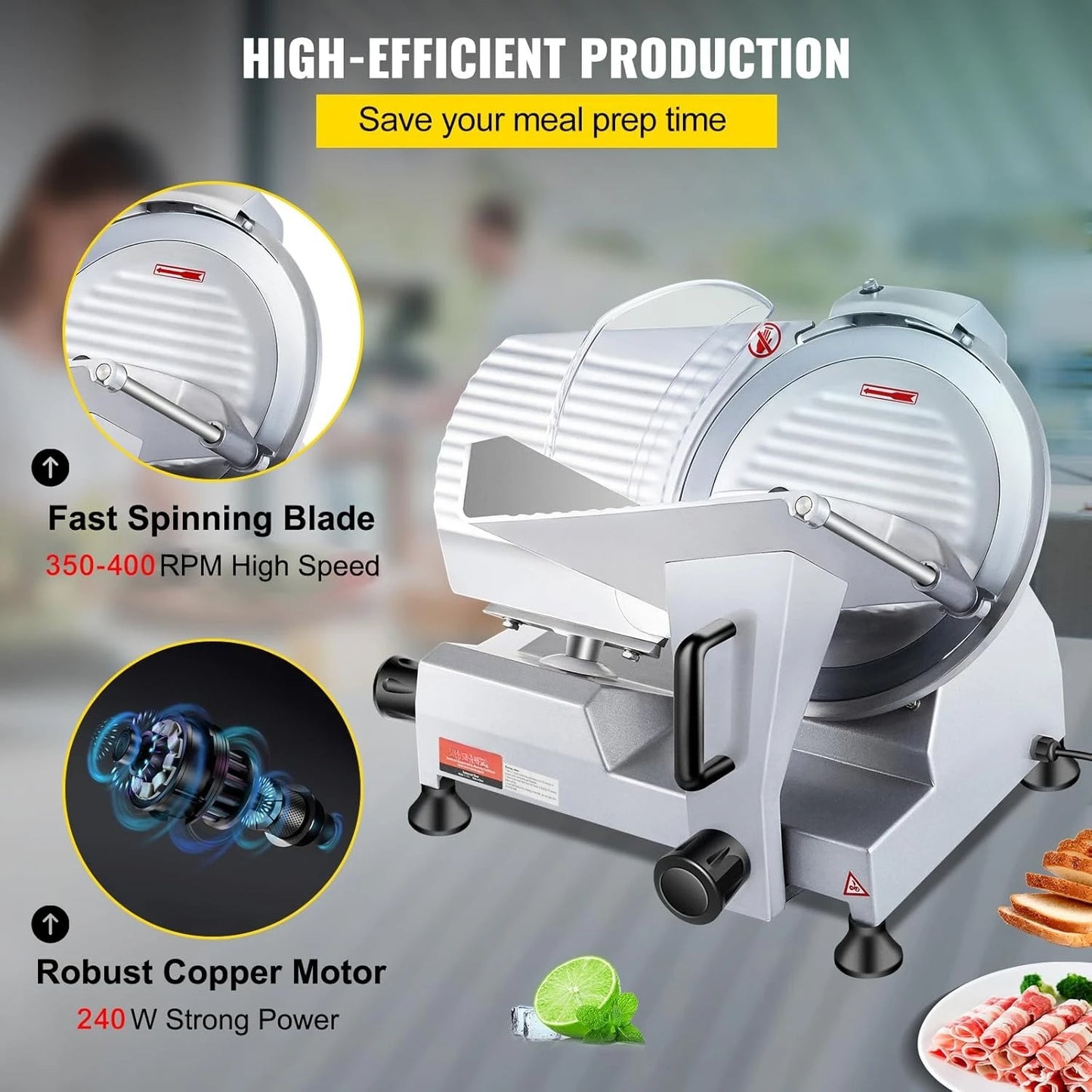 Commercial Meat Slicer Electric 240W Premium Chromium Plated Steel