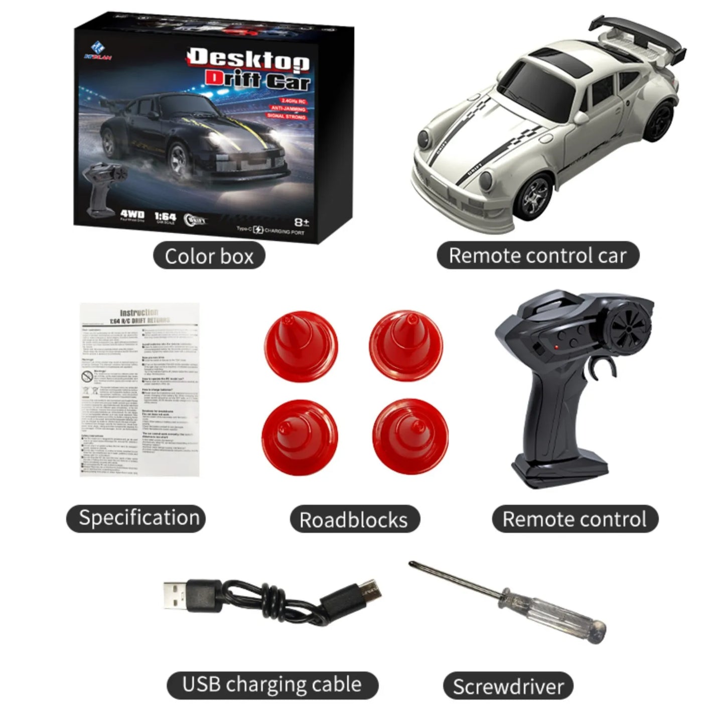 ANTSIR 1/64 2.4G Remote Control 4WD Drift Car Toy Racing