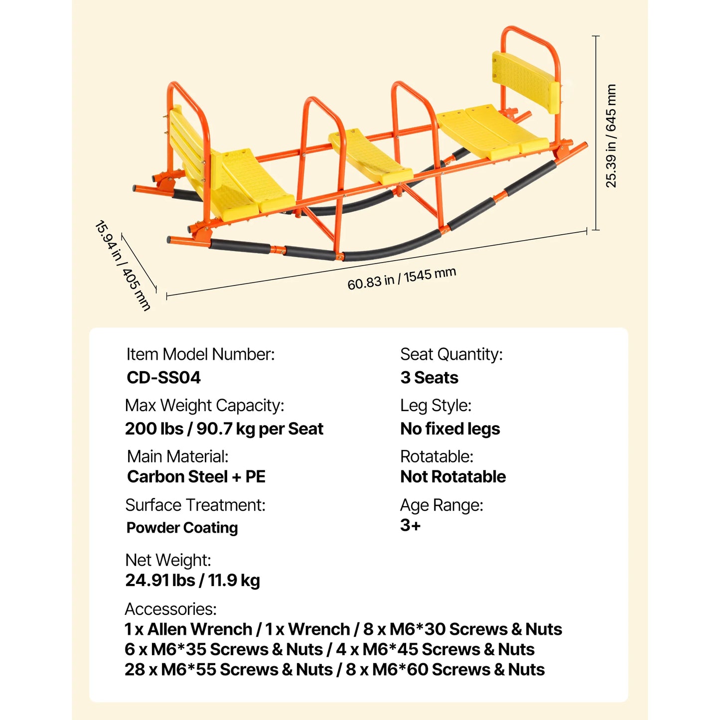 Kids Seesaw 200 Lb Capacity Metal Teeter Totter Outdoor Backyard