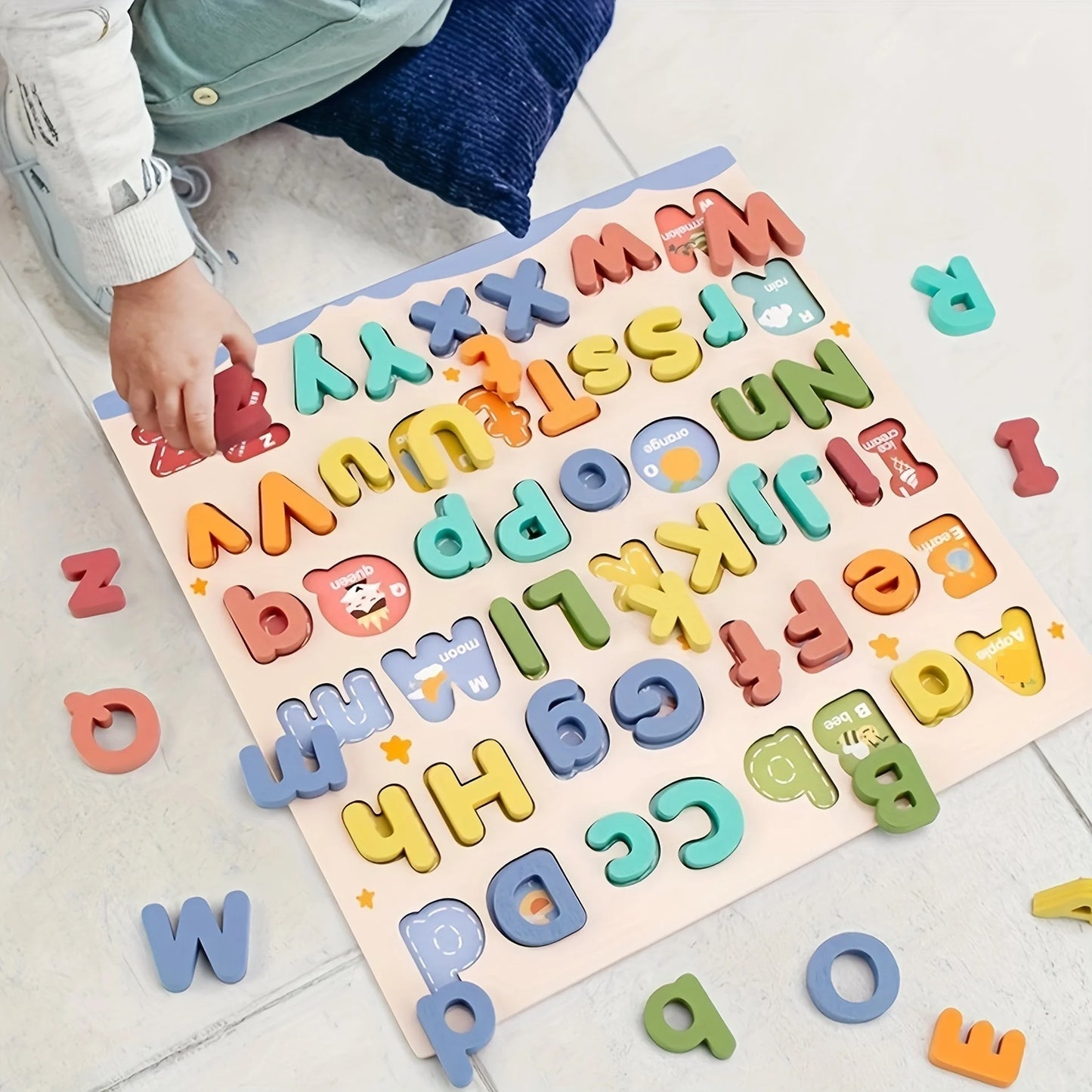 Wooden Letter Puzzle Board With Uppercase And Lowercase Letters 52