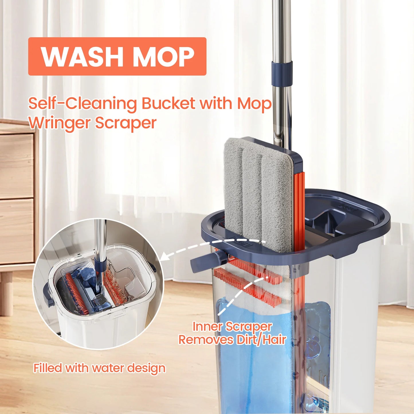 Floor Cleaning Mop With Separate Clean And Dirty Water Bucket