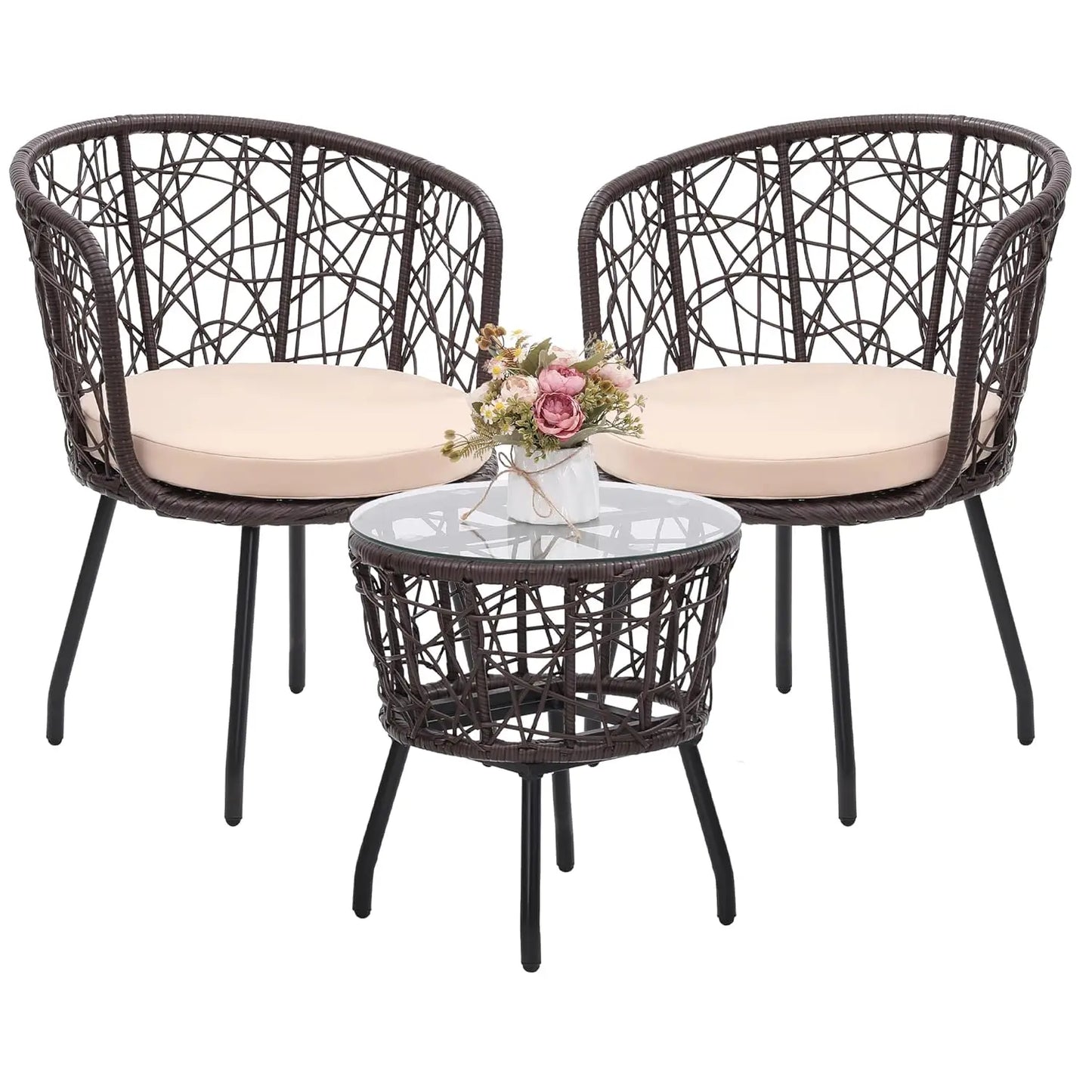 Four Piece Modern Wicker Patio Bistro Outdoor Furniture Set