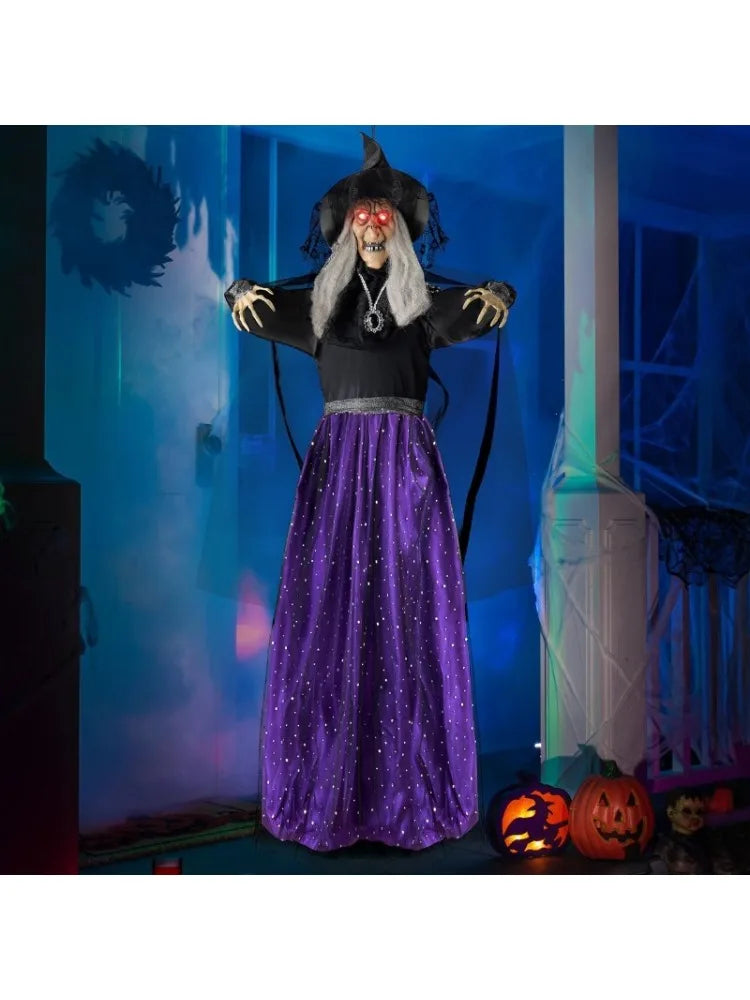 47'' Tall Animated Witch Halloween Decorations Outdoor Indoor Scary Halloween Animatronics Decor, Hanging Ghost Talking Sound Activated Led Lights Eyes Haunted House Yard Garden Lawn