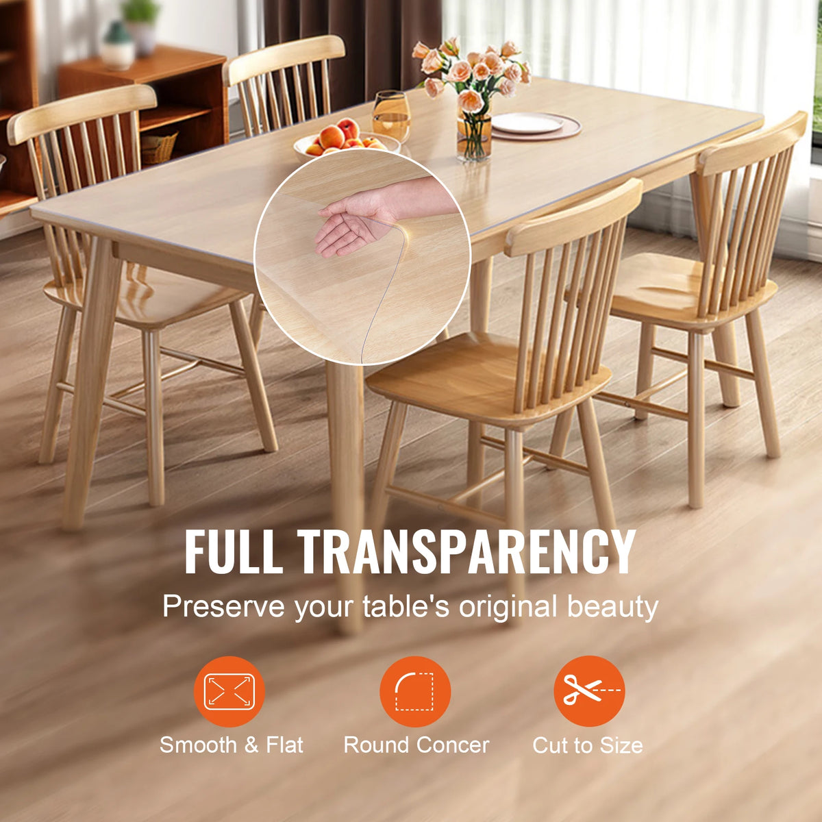 SucceBuy PVC Tablecloth Transparent Table Cloth 1.5mm Waterproof Kitchen Oil-Proof Table Mat Plastic Soft Glass Protector Cover