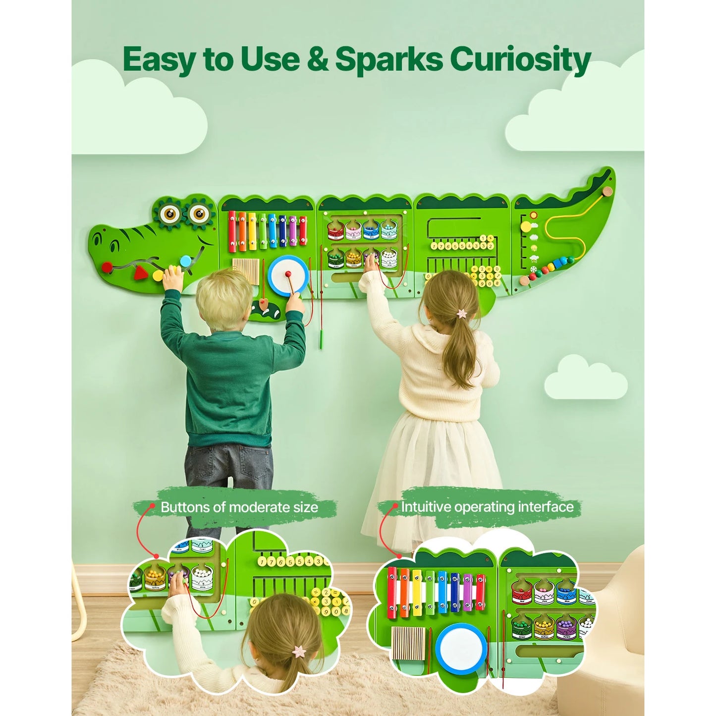 SucceBuy 9 Activities Crocodile Busy Hanging Board Montessori Toy