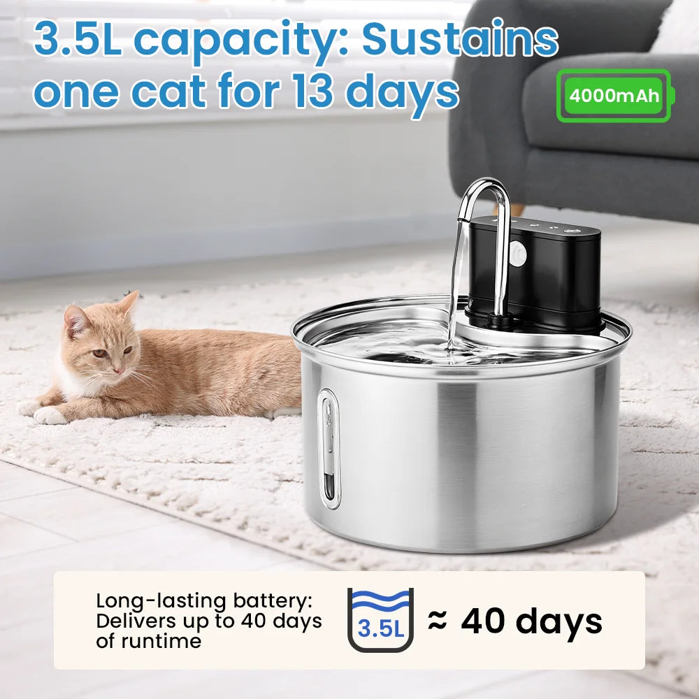 Cityflee Stainless Steel Cat Water Fountain Smart Wireless Automatic Dispenser