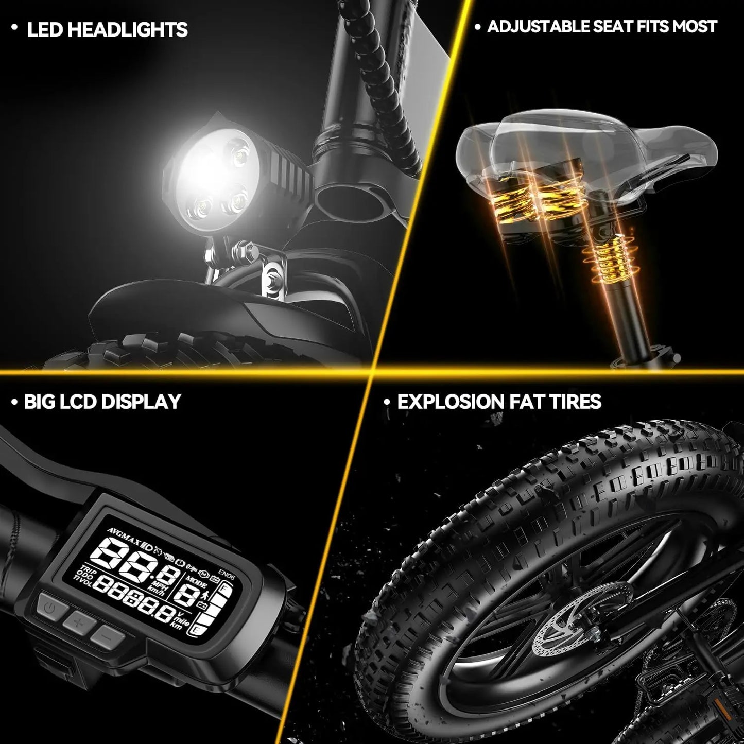 MARS700 Long Range Fat Tire Folding Electric Bike 1000W 30MPH