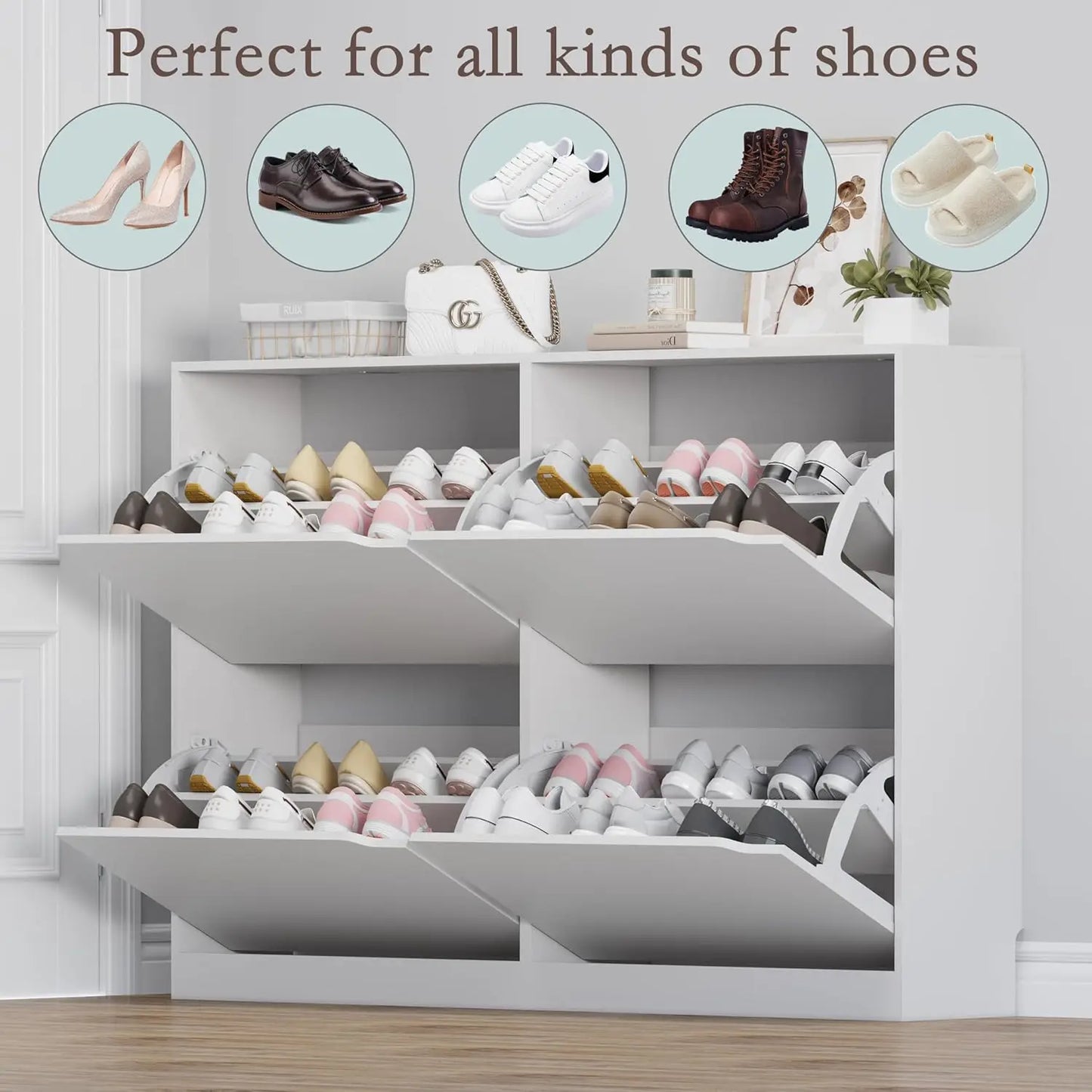 Shoe Cabinet With 4 Flip Drawers Freestanding Narrow Organizer
