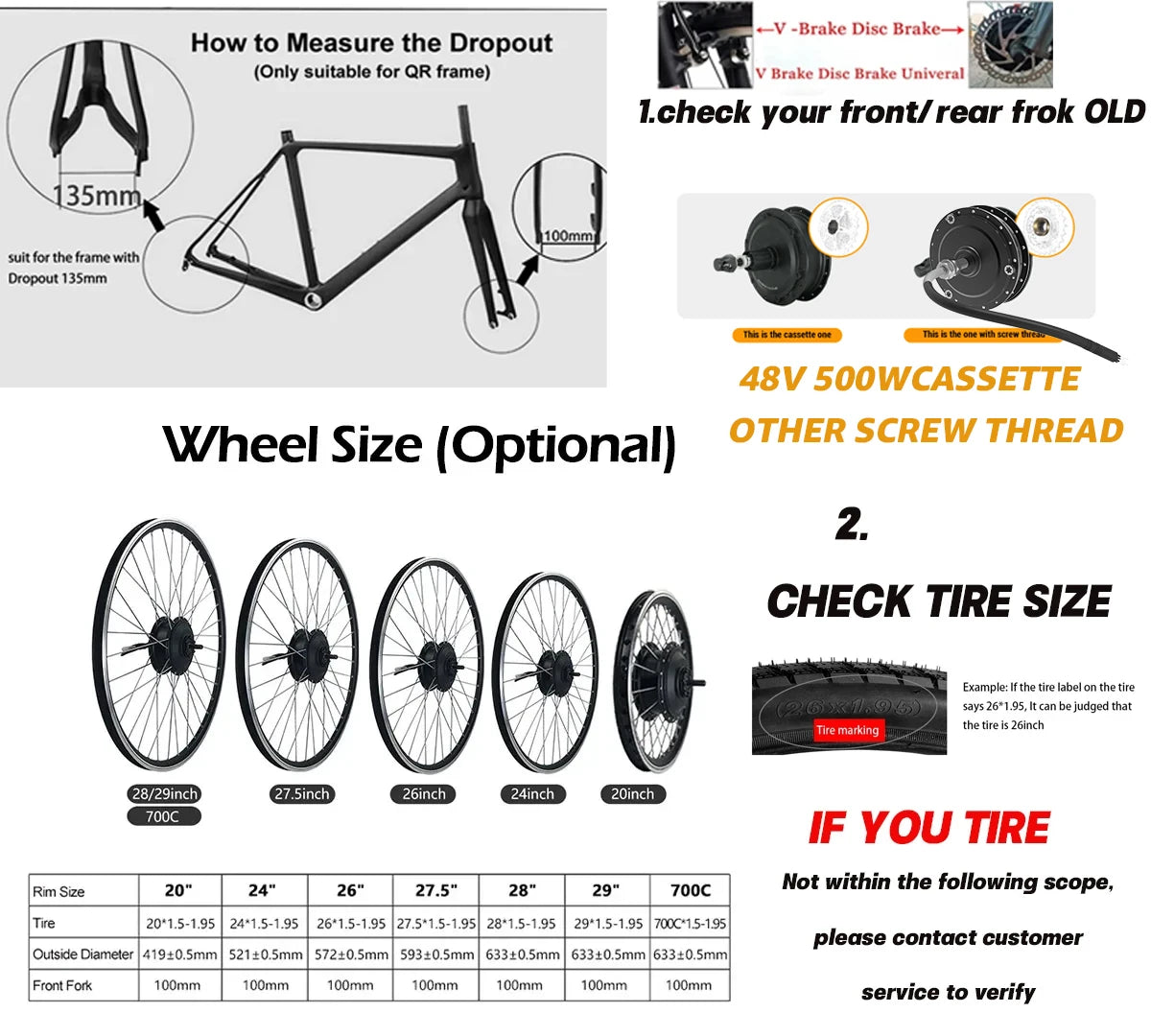 Jueshuai 48V 500W Ebike Conversion Kit Brushless Hub Motor Battery