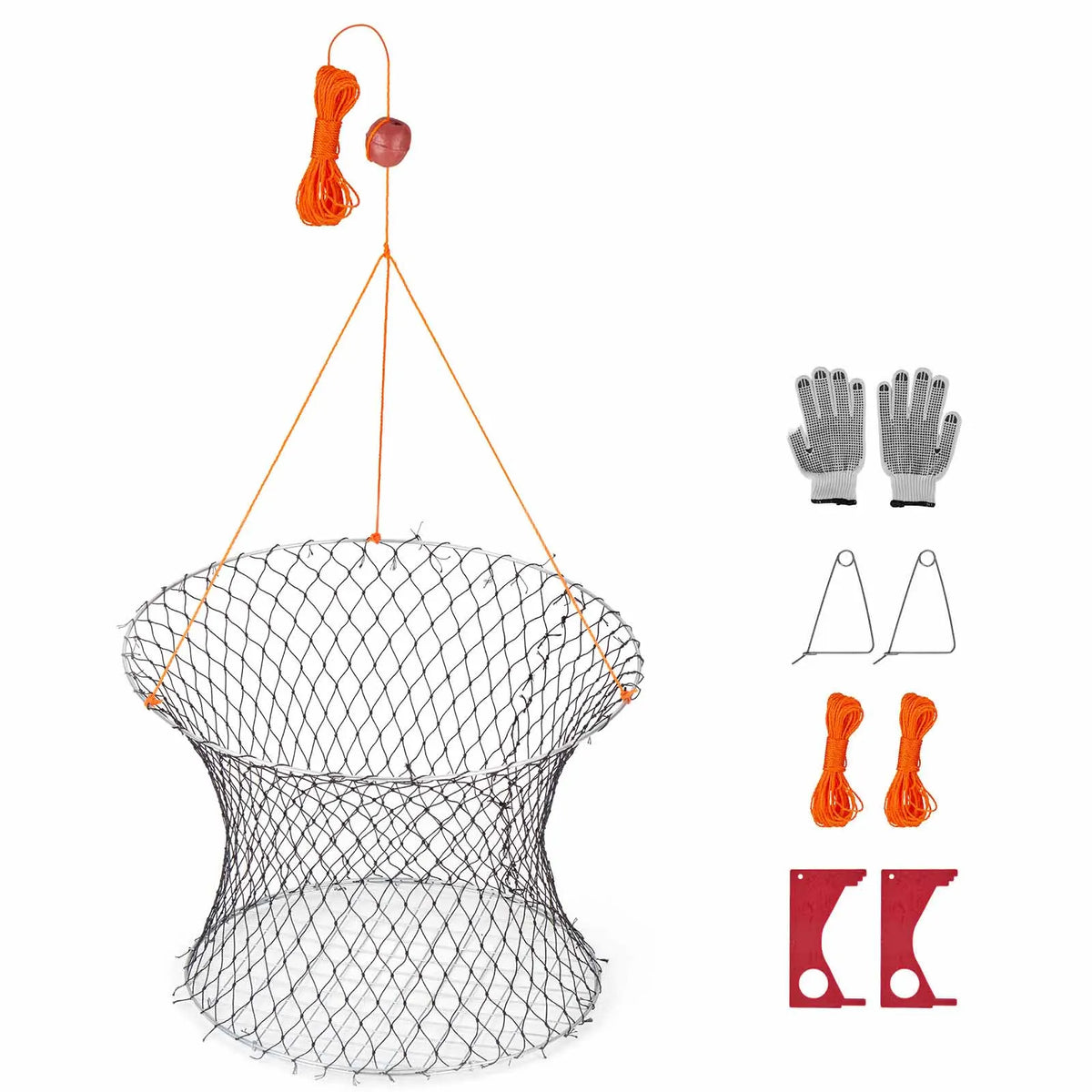 SucceBuy Double Ring Crab Trap 24in Top 20in Bottom Two Rings Crab Kit Foldable Fishing Net with Gauge 60ft Rope Wire Grid 2set