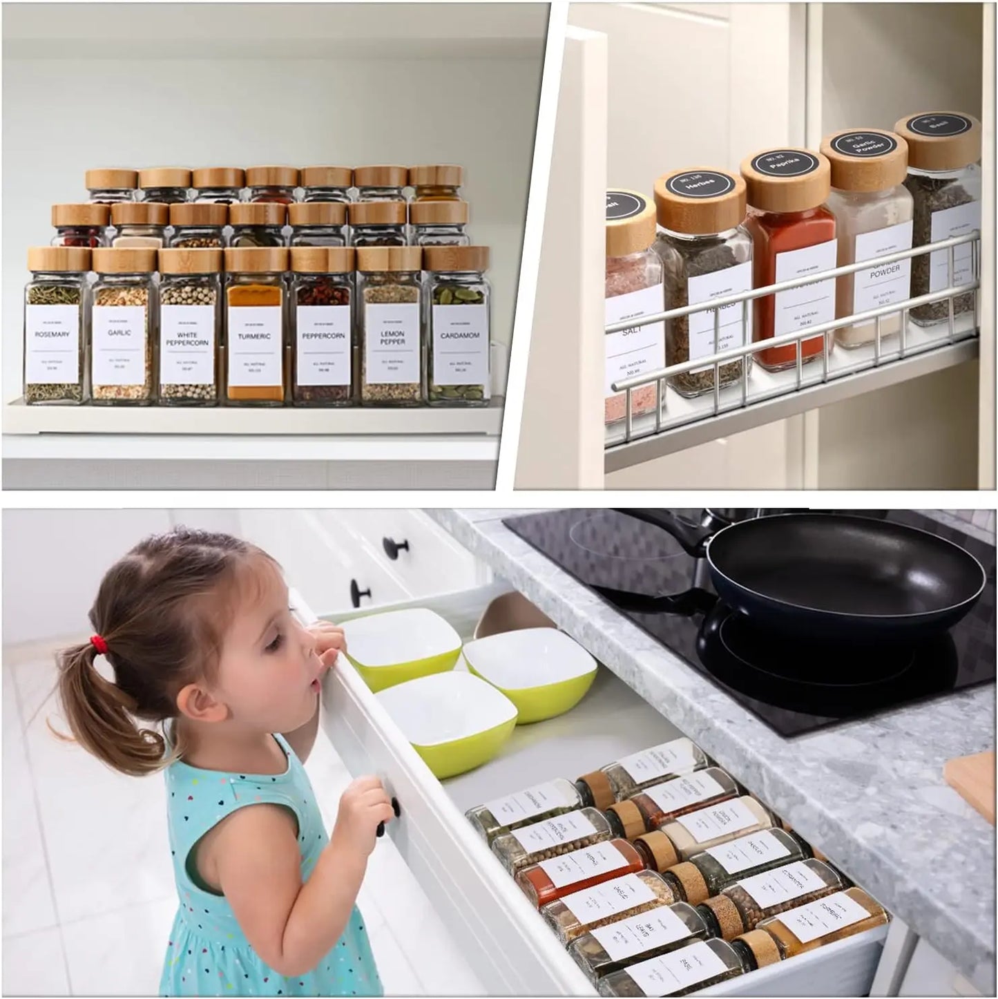 Glass Spice Jars With Bamboo Lids Labels And 24 Piece Organizer Set