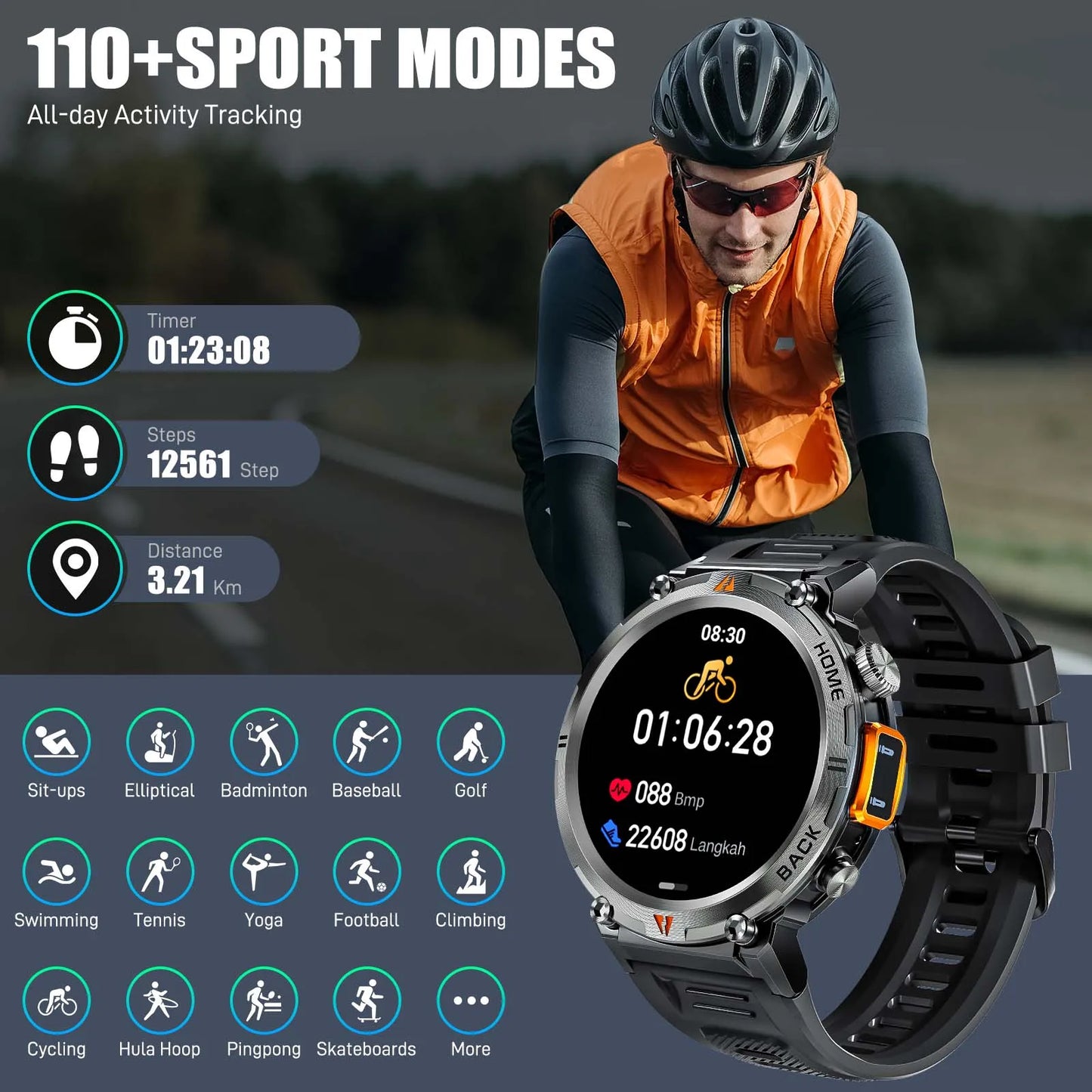 EIGIIS KE3 Smartwatch Bluetooth Health Monitor Heart Rate for Men