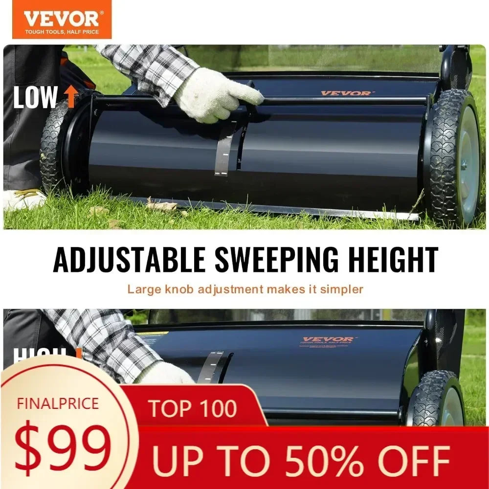 Wide Lawn Sweeper for Leaf and Grass Collection Durable Steel