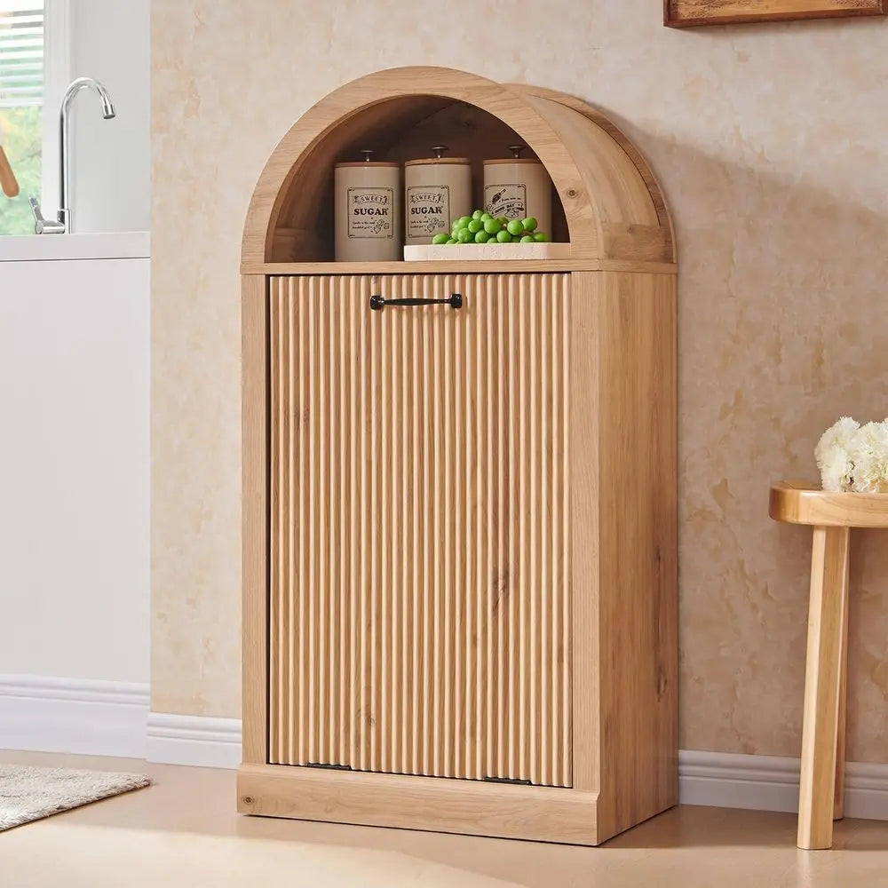 Arched Tilt Out Trash Can Cabinet With Fluted Door