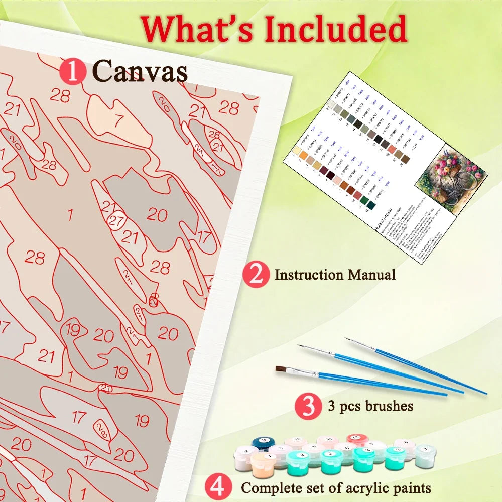 Diy Art Craft Kit Flower Bicycle Picture Paint By Numbers For Adult HandPainted On Canvas Valentines Gift Home Decor