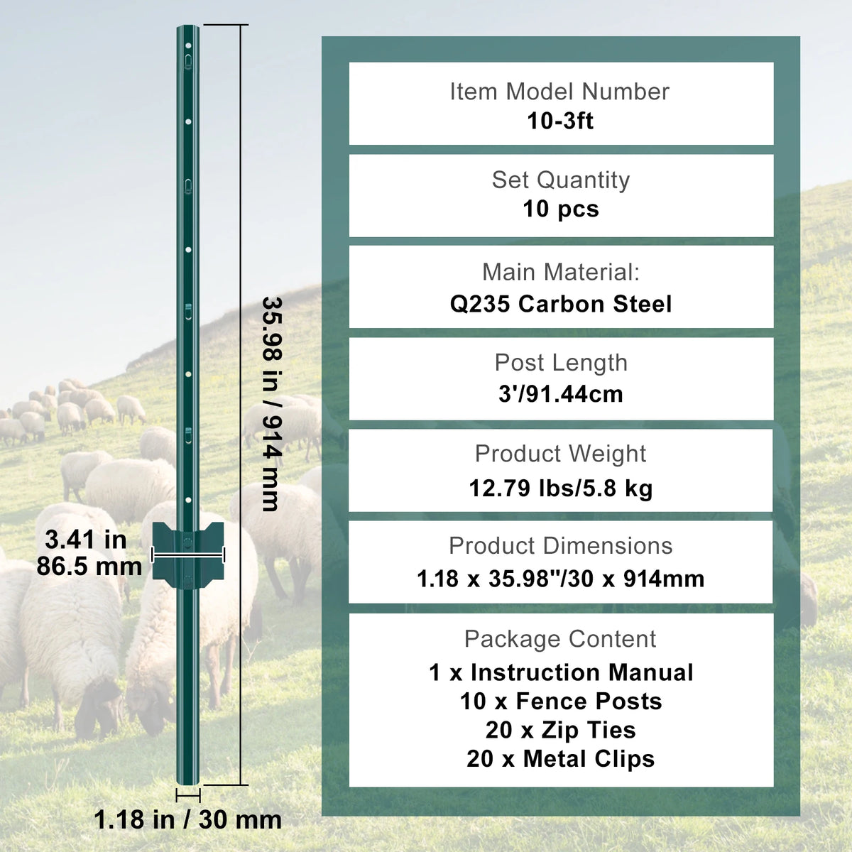 SucceBuy Heavy Duty Steel T-Post Fence Stakes for Outdoor Fencing