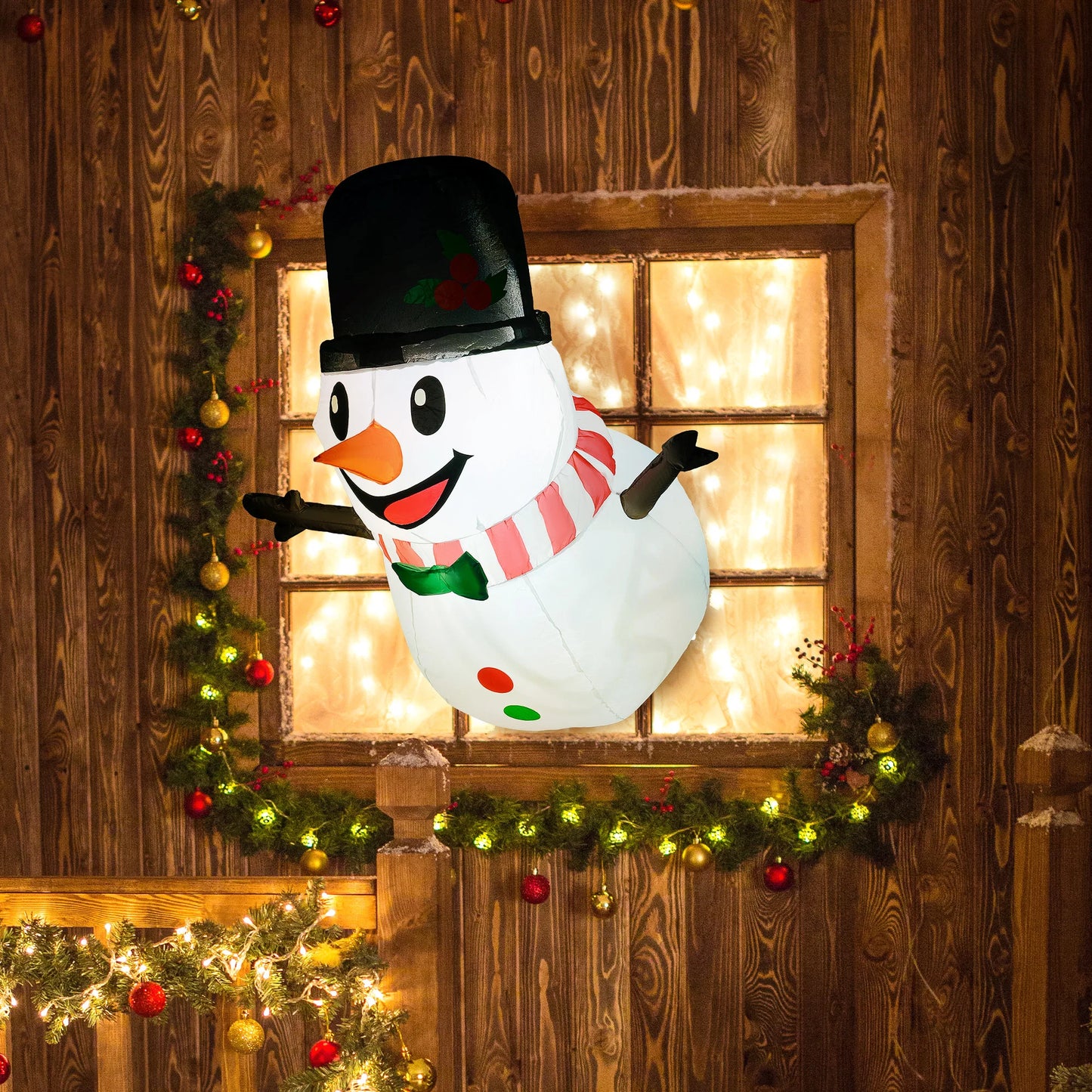 3.4' Christmas Inflatables Hanging Snowman with White LED Lights, Blow-Up Outdoor Christmas Decorations for Lawn Garden Party